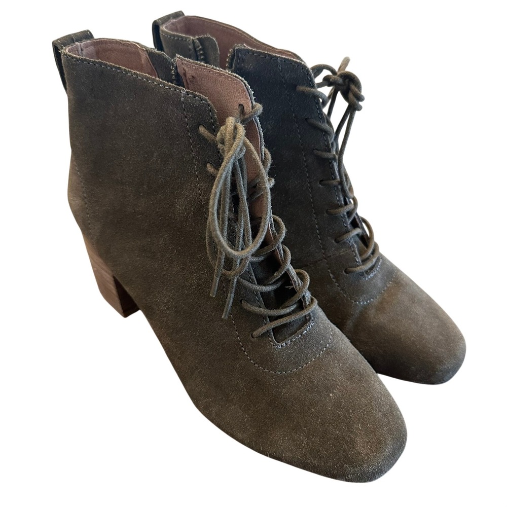 Madewell Ankle Boots Women 6.5 Brown Suede Lace Up & Zip Block Heel Side Zip